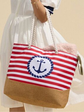 Striped Anchor Tote Bag in Red, White & Navy
